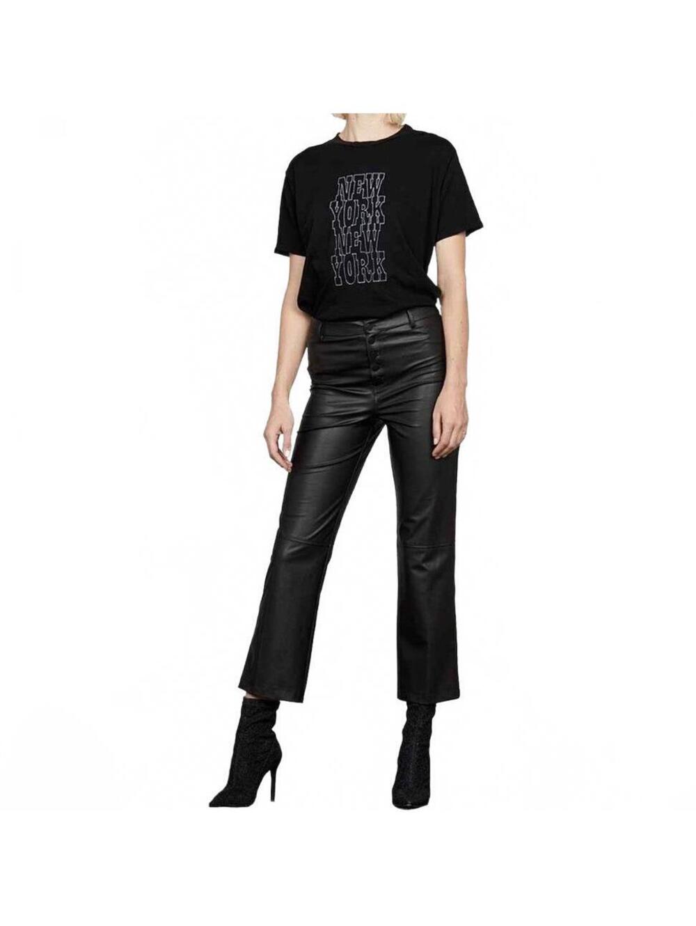 NEW David Lerner Black Faux Vegan Leather High Rise Button Fly Crop Flare Pant M